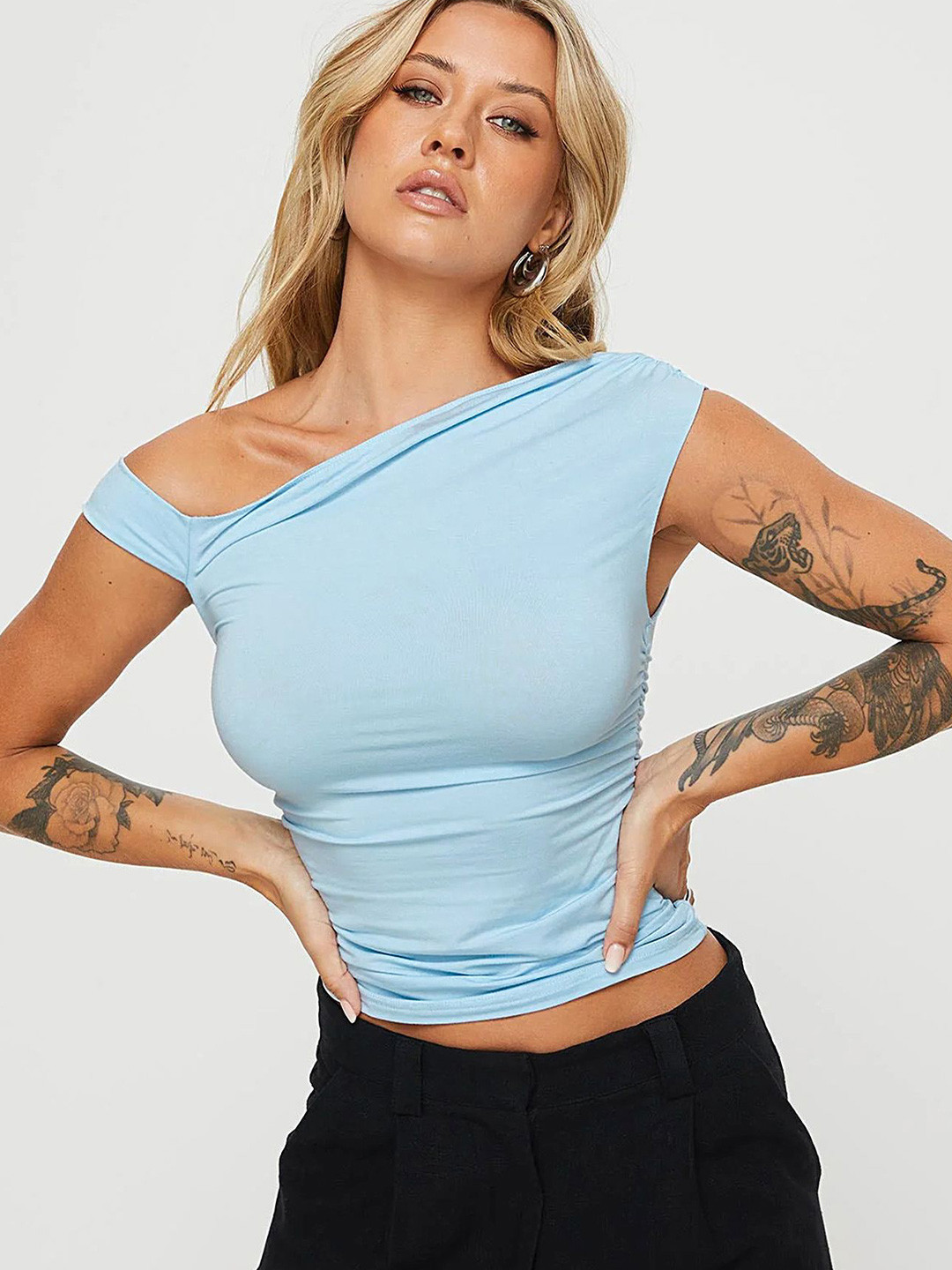 

LULU & SKY One Shoulder Crop Top, Blue
