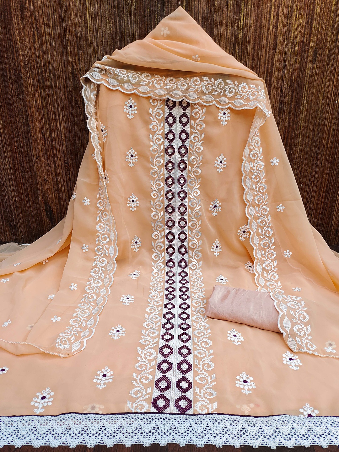 

Panzora Embroidered Unstitched Dress Material, Orange