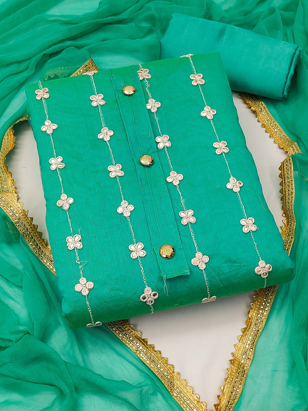 

Panzora Embroidered Unstitched Dress Material, Green