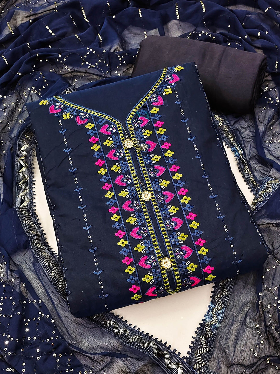 

Panzora Embroidered Unstitched Dress Material, Blue