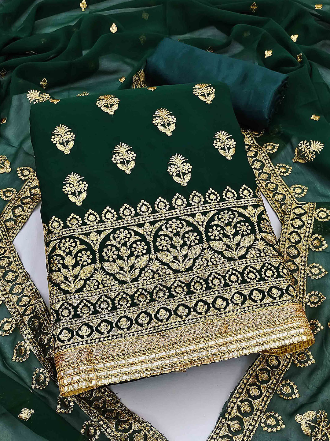 

Panzora Embroidered Unstitched Dress Material, Green