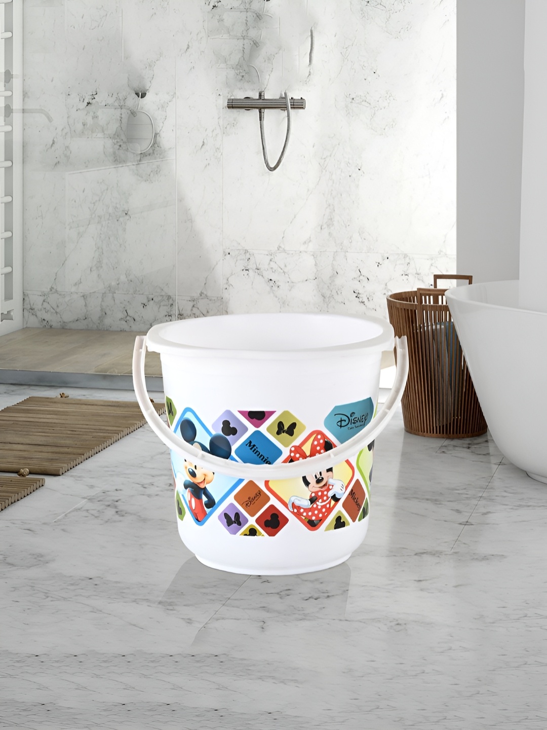 

Kuber Industries White & Blue 4 piece Abstract Plastic Bath Accessories Set