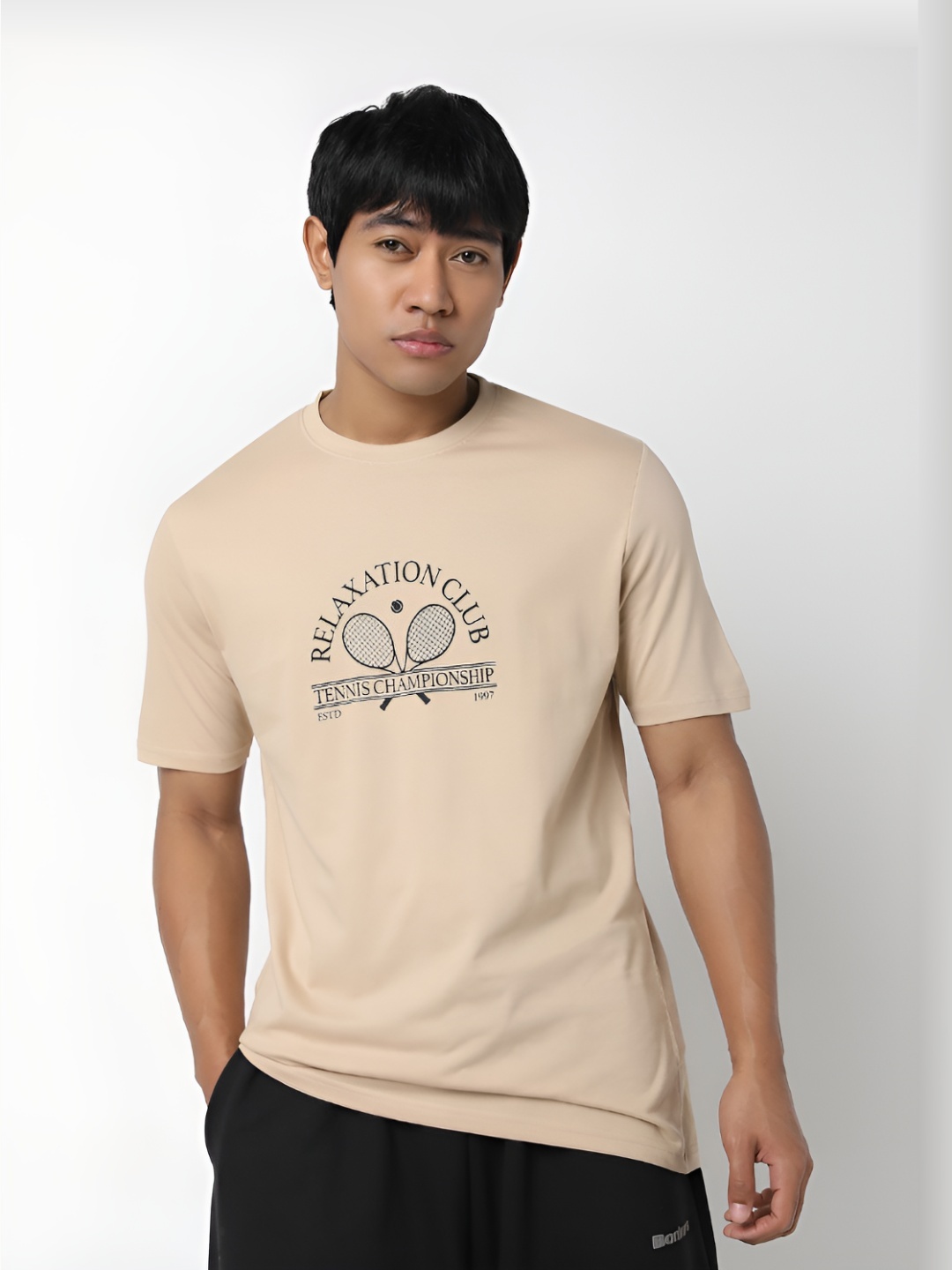 

R&B Men Typography Printed Applique T-shirt, Beige