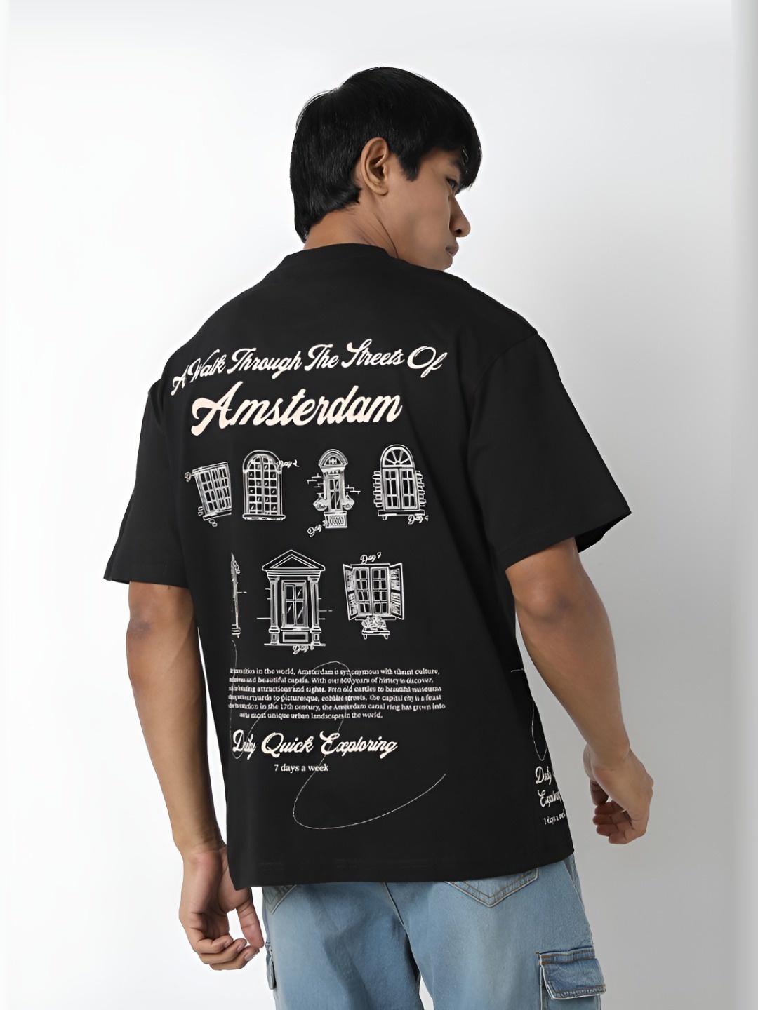

R&B Men Typography Printed Drop-Shoulder Sleeves Applique T-shirt, Black