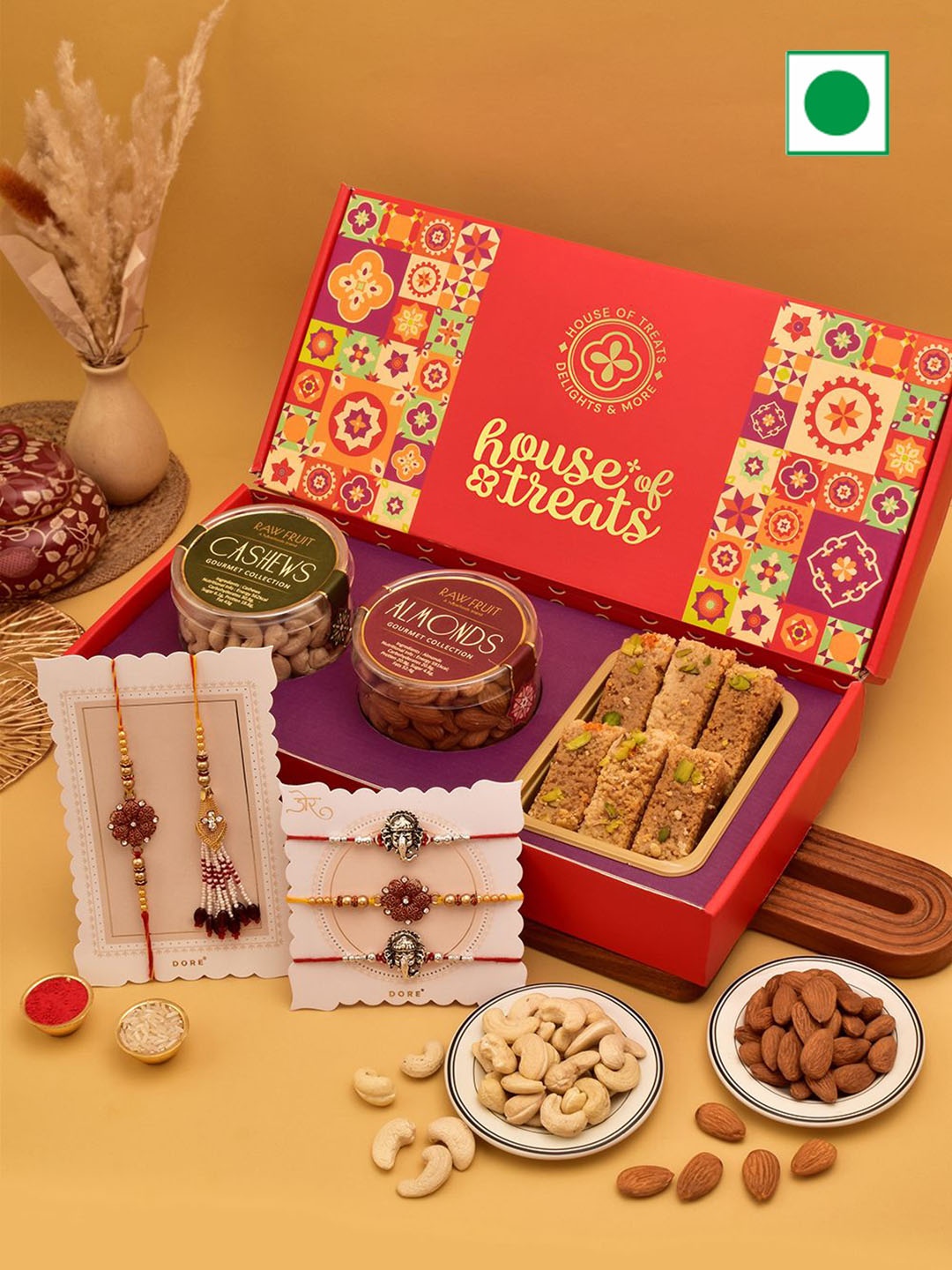 

RawFruit Sweets & Dry Fruits 5-Pc Rakhi Gift Set, Red