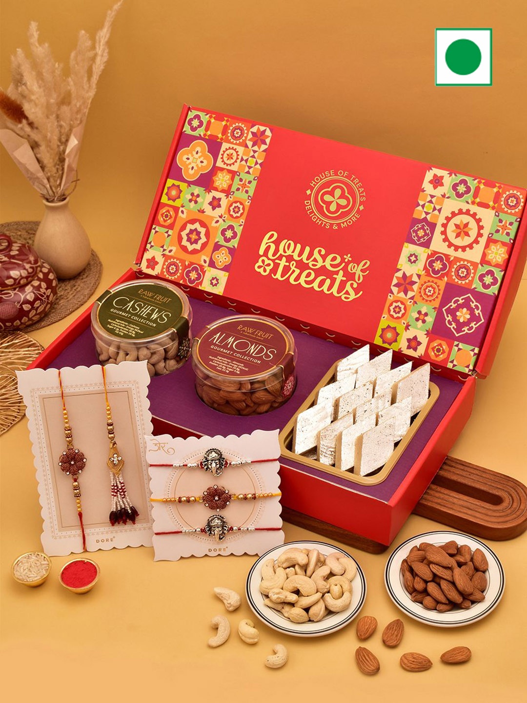 

RawFruit Sweets Dry Fruits 5Pc-Rakhi Gift Set, Red