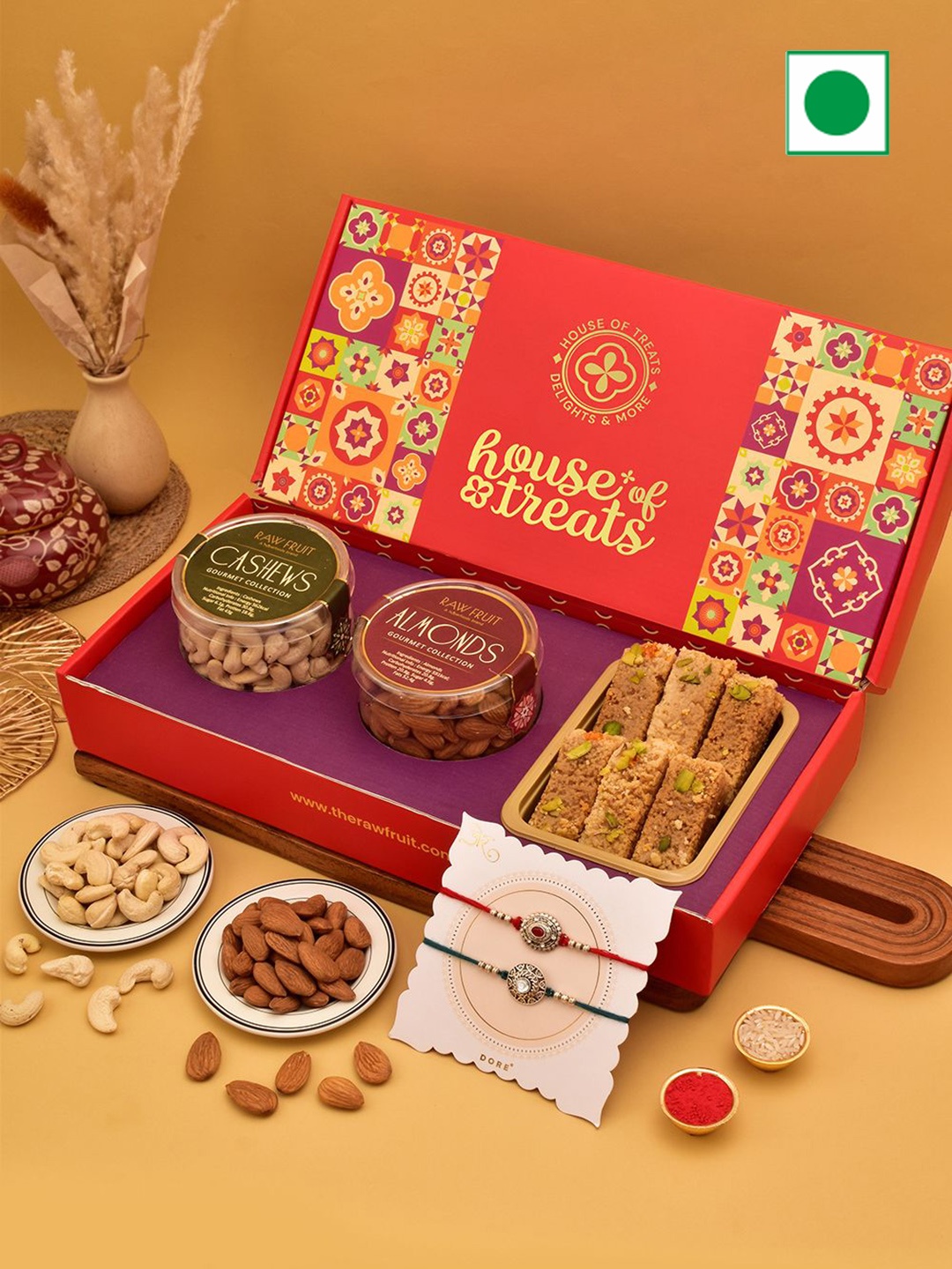 

RawFruit Sweets & Dry Fruits 2Pc-Rakhi Gift Set, Red