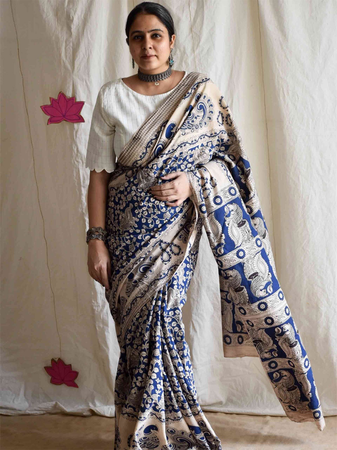 

Sundarii Ethnic Motifs Pure Cotton Saree, Blue