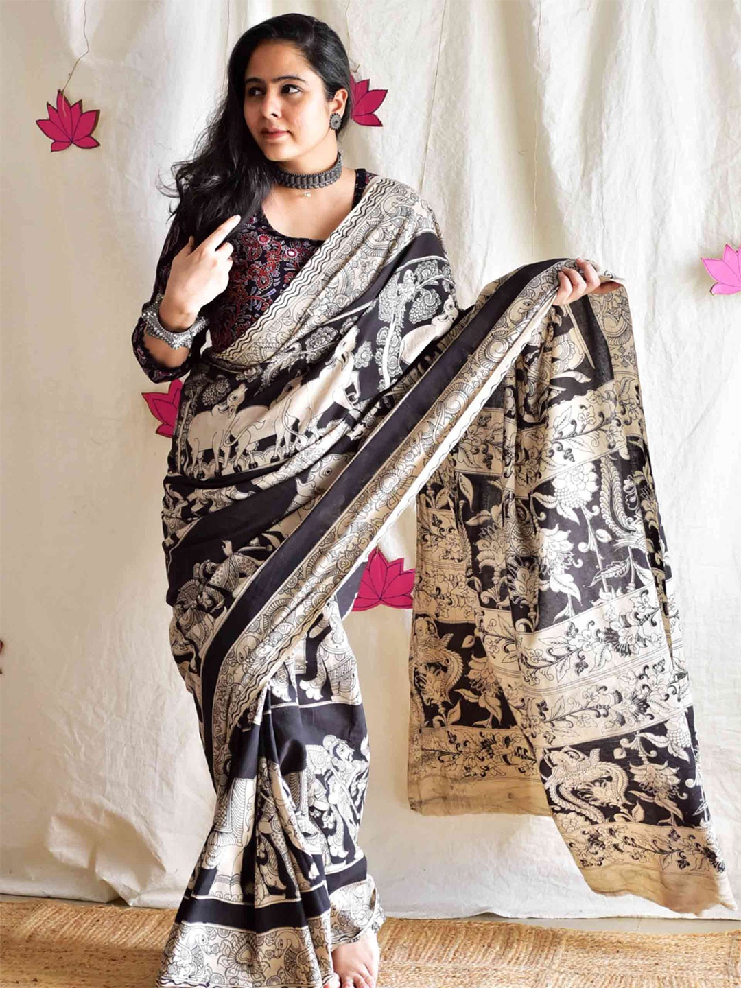 

Sundarii Ethnic Motifs Pure Cotton Saree, Black