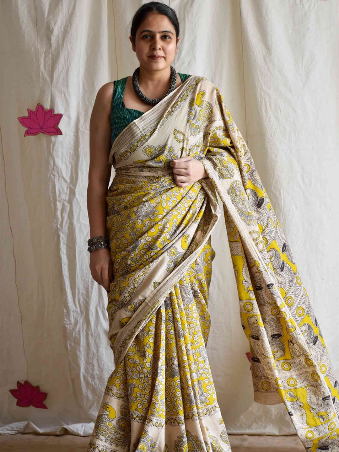 

Sundarii Ethnic Motifs Pure Cotton Saree, Yellow