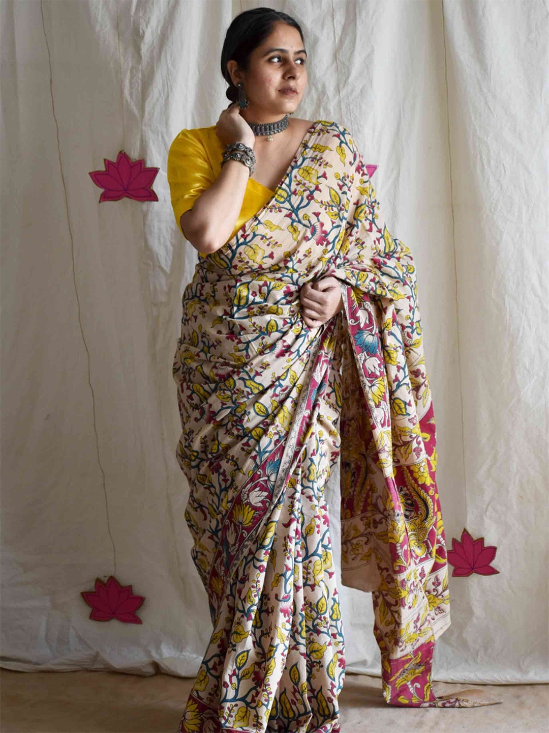 

Sundarii Ethnic Motifs Pure Cotton Saree, Off white