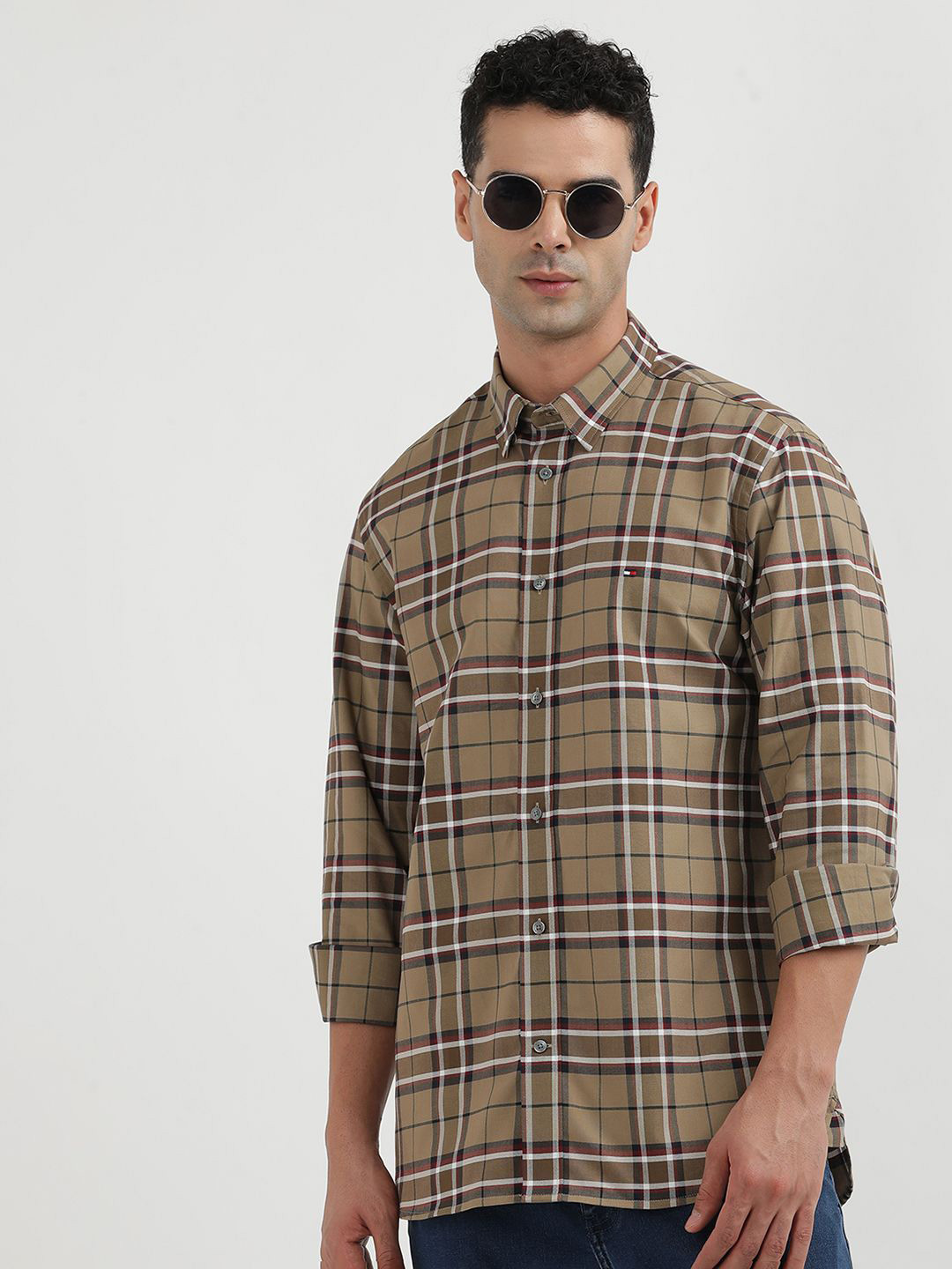 

Tommy Hilfiger Men Tartan Checks Opaque Checked Casual Shirt, Khaki