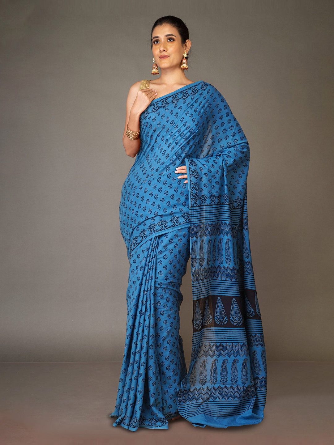 

Unnati Silks Bagh Pure Cotton Handloom Bagh Saree, Blue