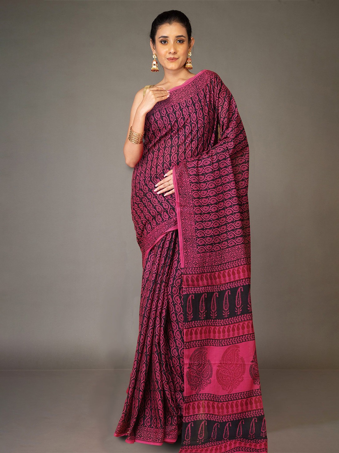 

Unnati Silks Bagh Pure Cotton Handloom Bagh Saree, Pink