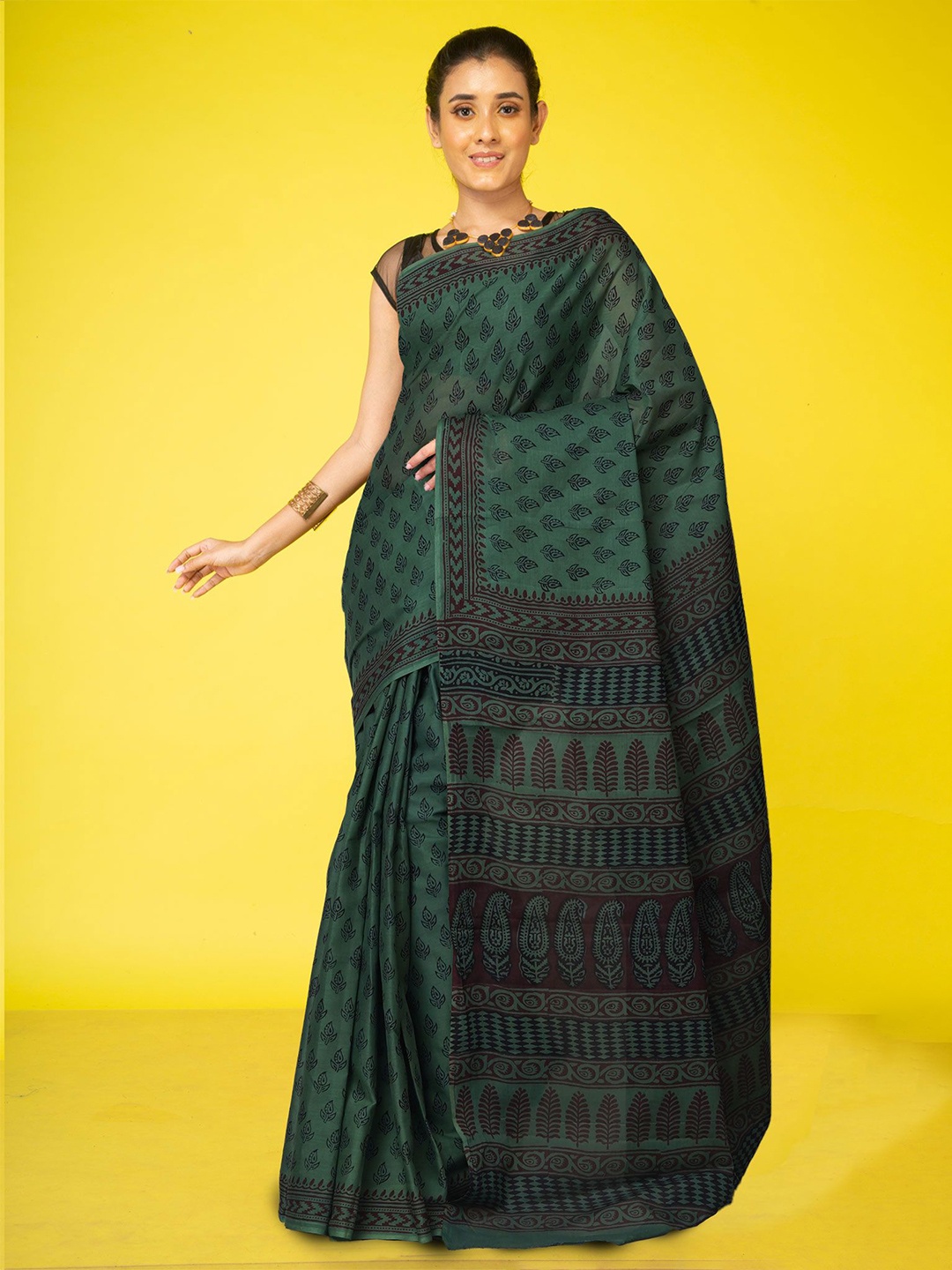 

Unnati Silks Bagh Pure Cotton Handloom Bagh Saree, Green