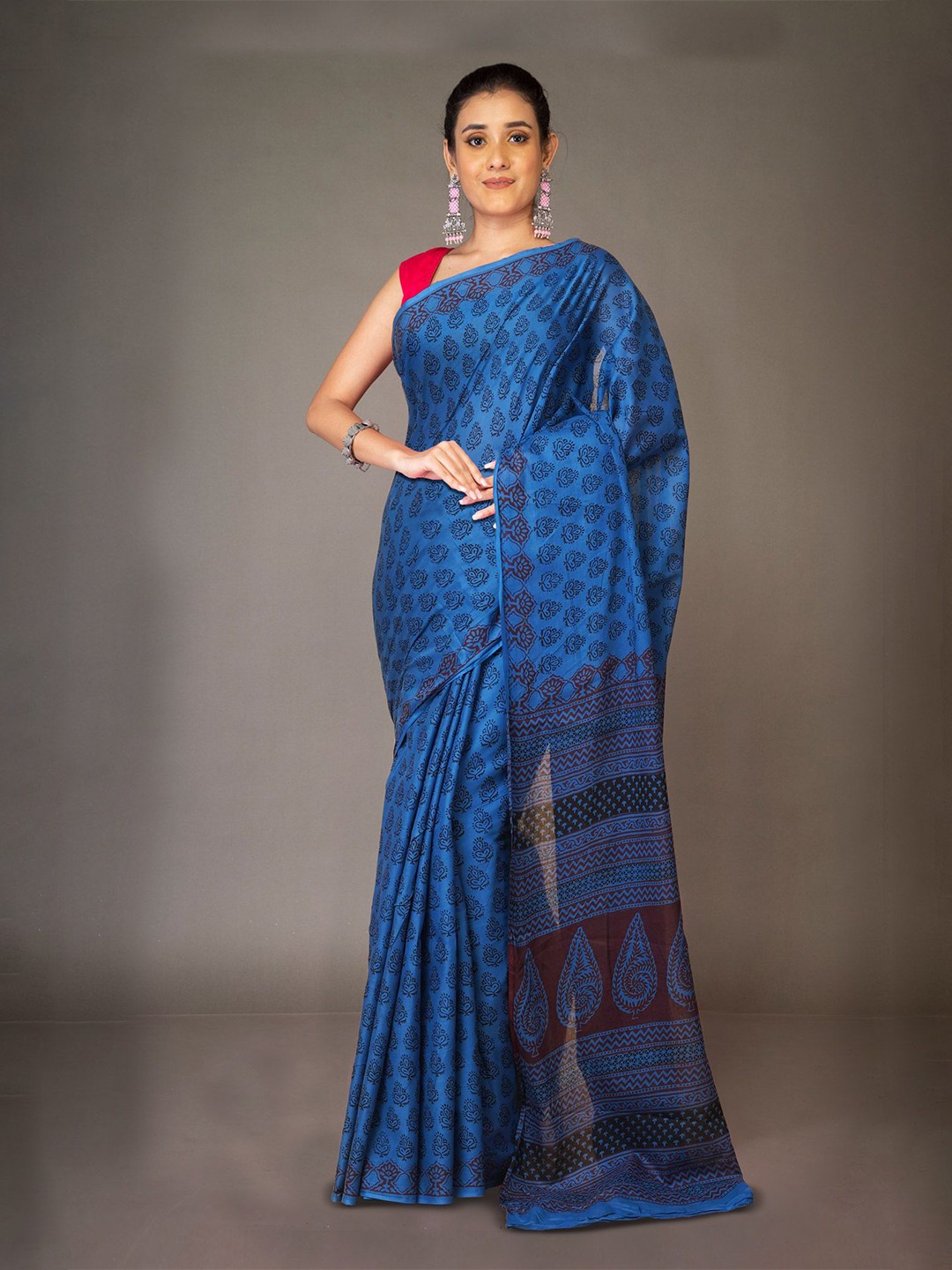 

Unnati Silks Bagh Pure Cotton Handloom Bagh Saree, Blue