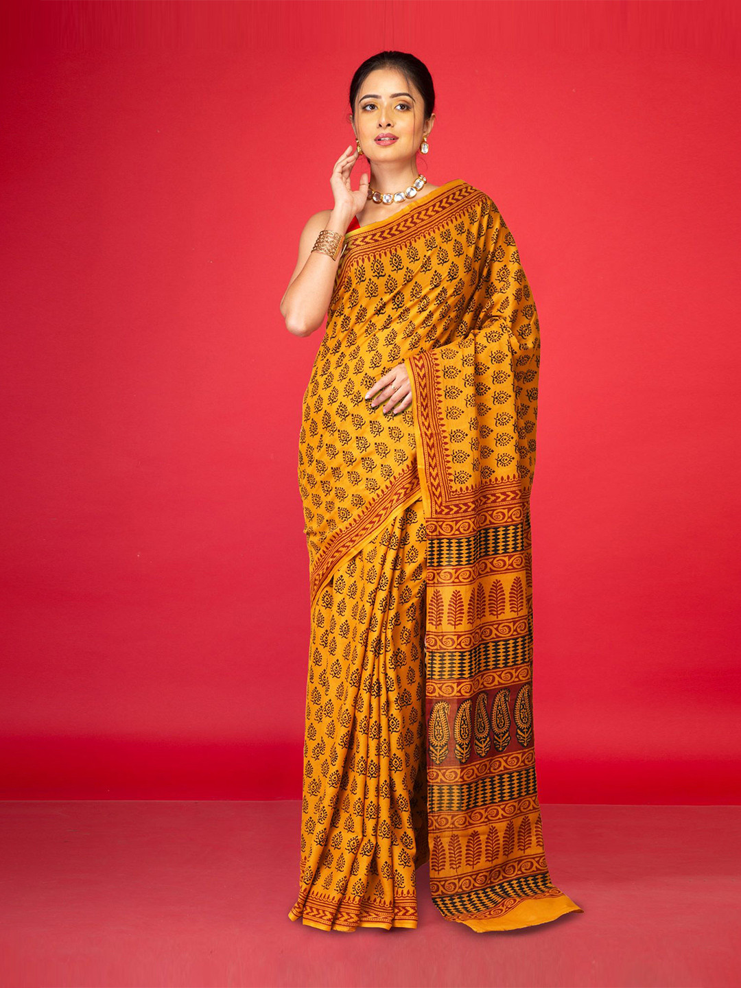 

Unnati Silks Bagh Pure Cotton Handloom Bagh Saree, Yellow