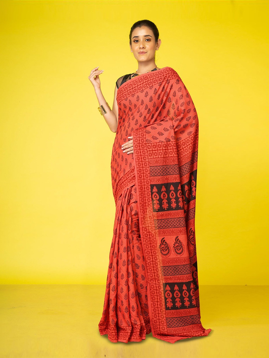 

Unnati Silks Bagh Pure Cotton Handloom Bagh Saree, Red