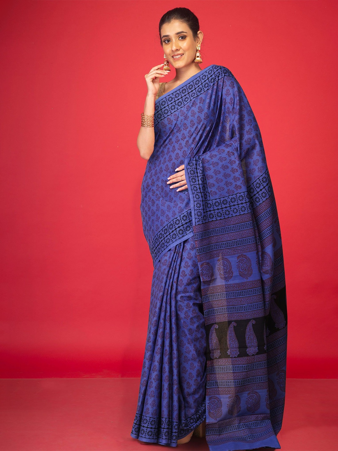 

Unnati Silks Bagh Pure Cotton Handloom Bagh Saree, Violet