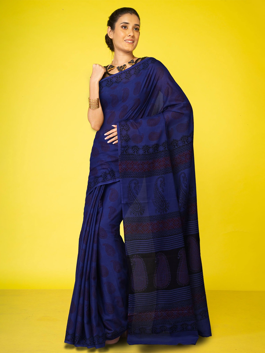 

Unnati Silks Bagh Pure Cotton Handloom Bagh Saree, Violet