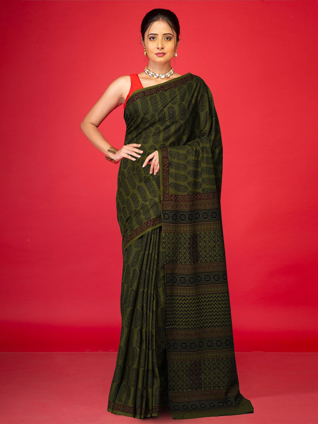 

Unnati Silks Bagh Pure Cotton Handloom Bagh Saree, Green