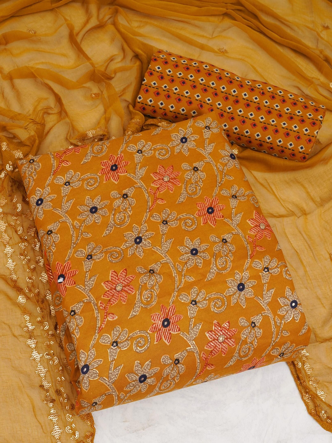 

Panzora Printed Unstitched Dress Material, Yellow
