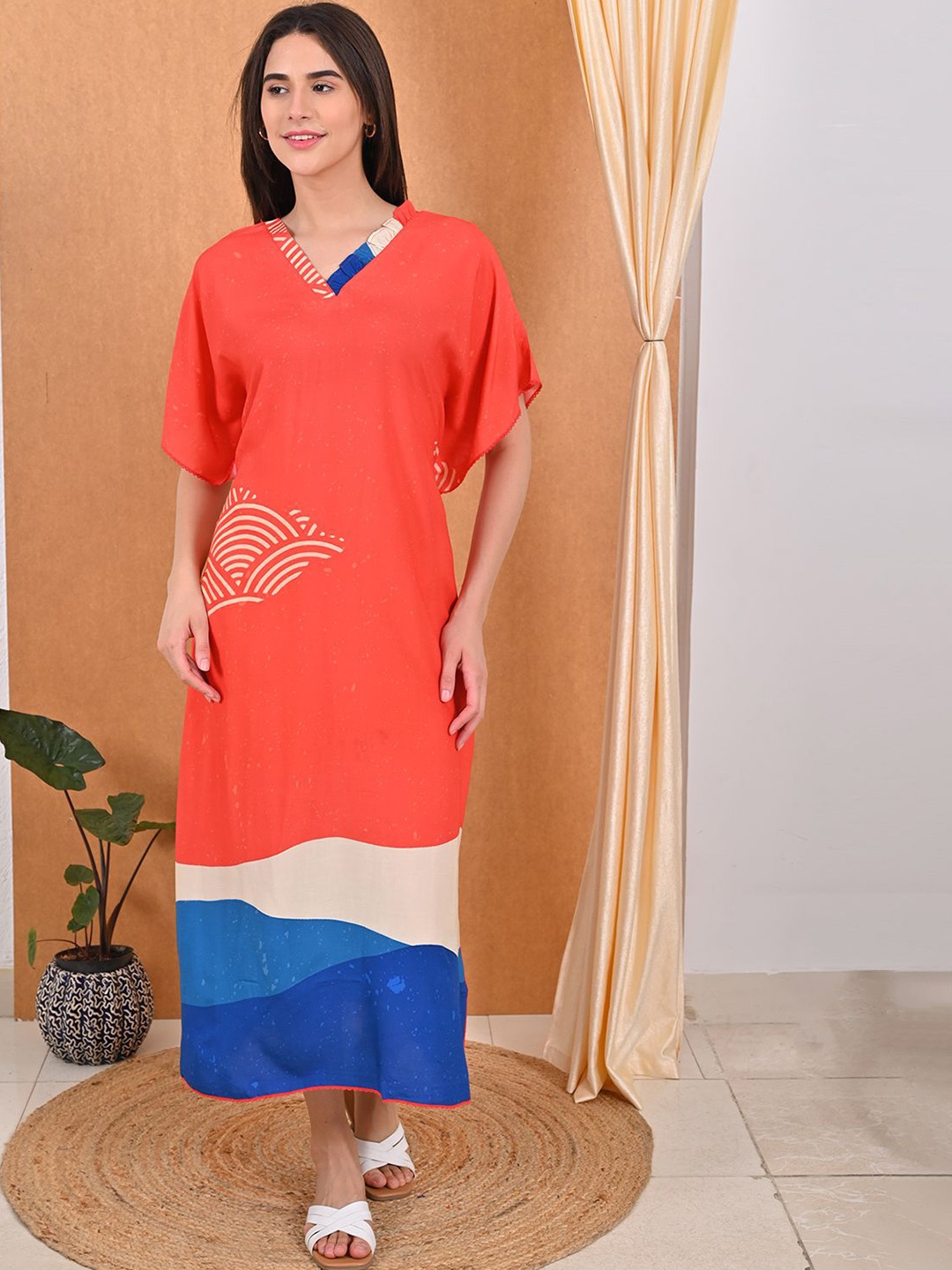 

GOLDSTROMS Print Kaftan Midi Dress, Orange