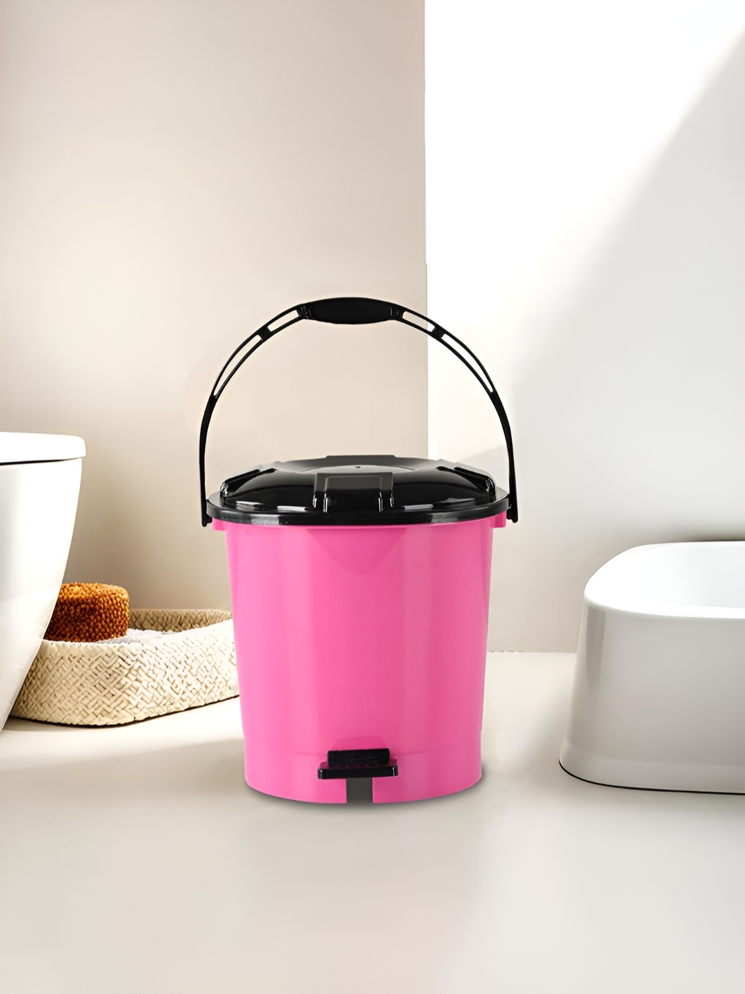 

Kuber Industries Pink & Black Plastic Pedal Dustbins- 7L Each