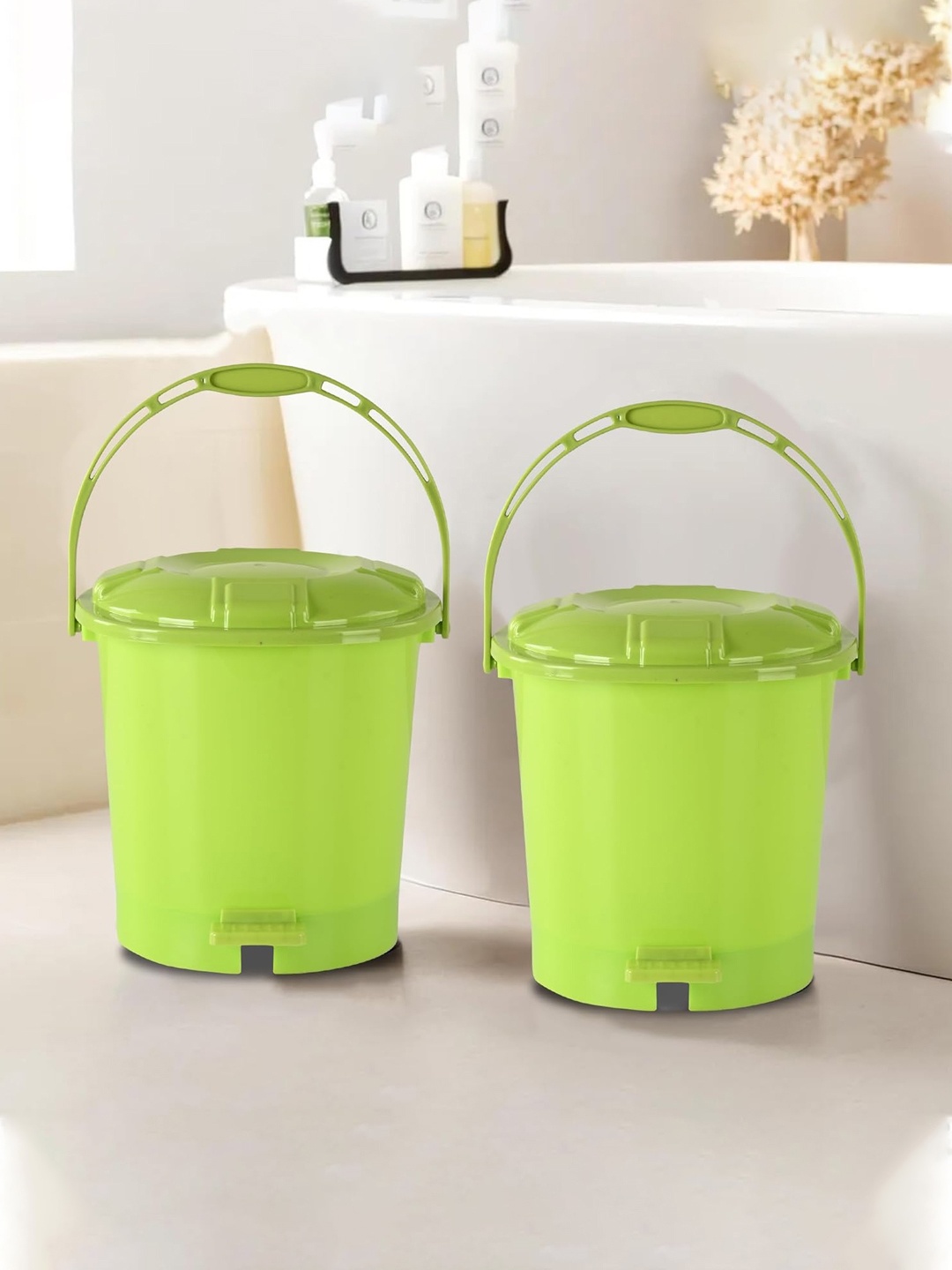 

Kuber Industries 2-Pcs Green Plastic Pedal Dustbins- 7L Each