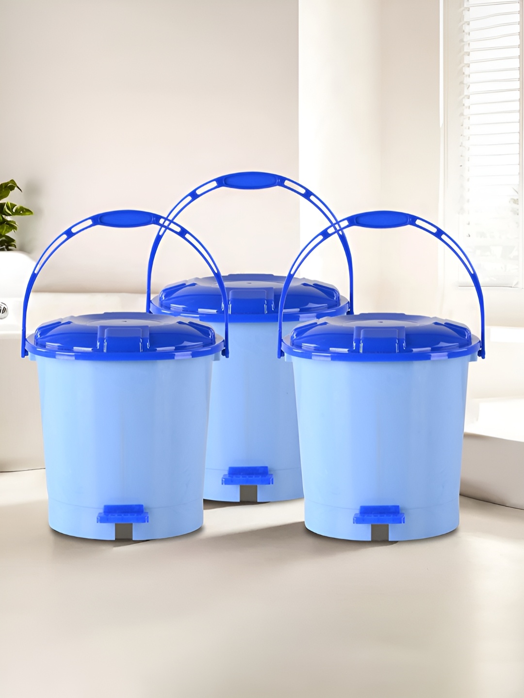 

Kuber Industries 3-Pcs Blue Plastic Pedal Dustbins 7L Each