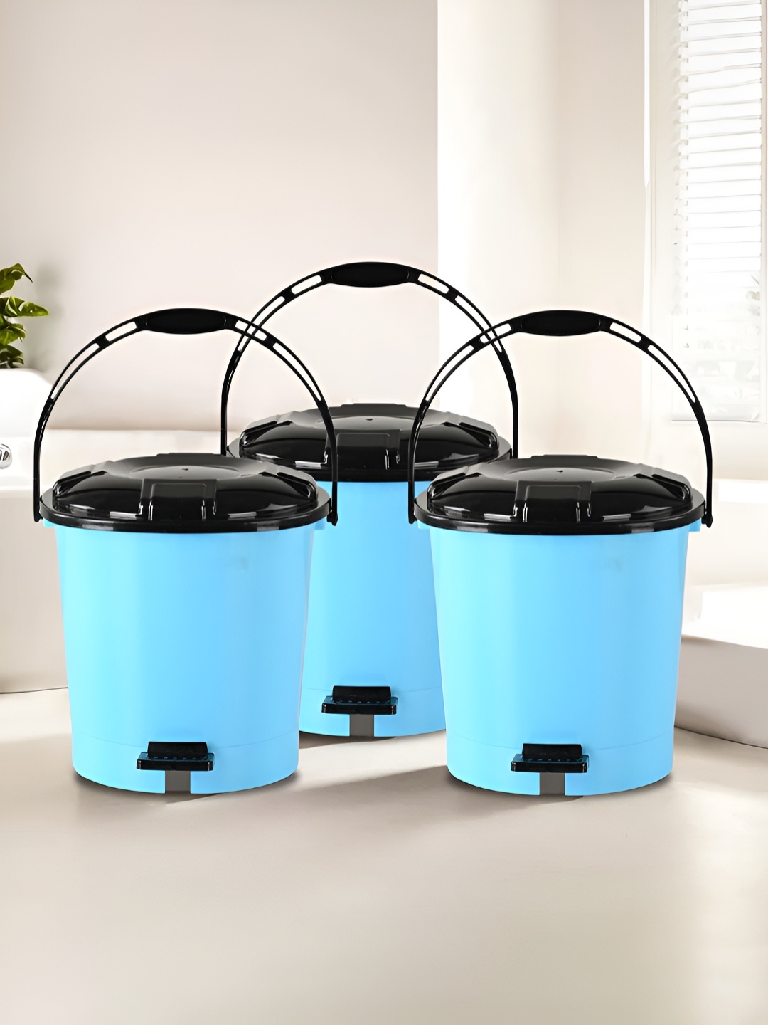 

Kuber Industries 3-Pcs Blue & Black Plastic Pedal Dustbins 7L Each