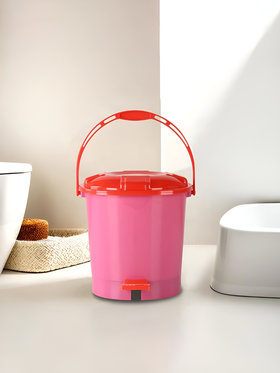 

Kuber Industries Pink & Red Pedal Dustbin- 7 LTR