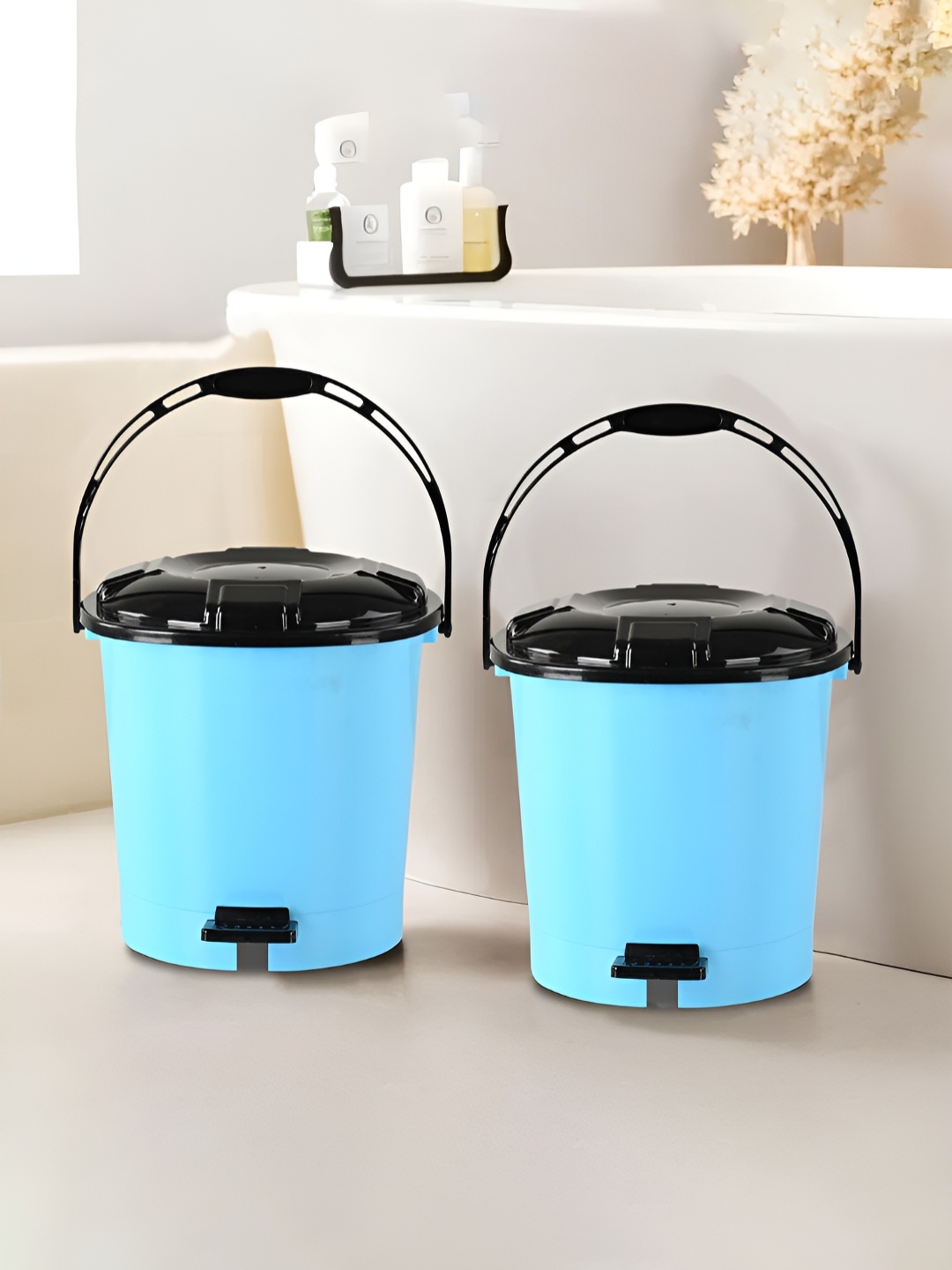 

Kuber Industries 2-Pcs Blue & Black Plastic Pedal Dustbins 7L Each