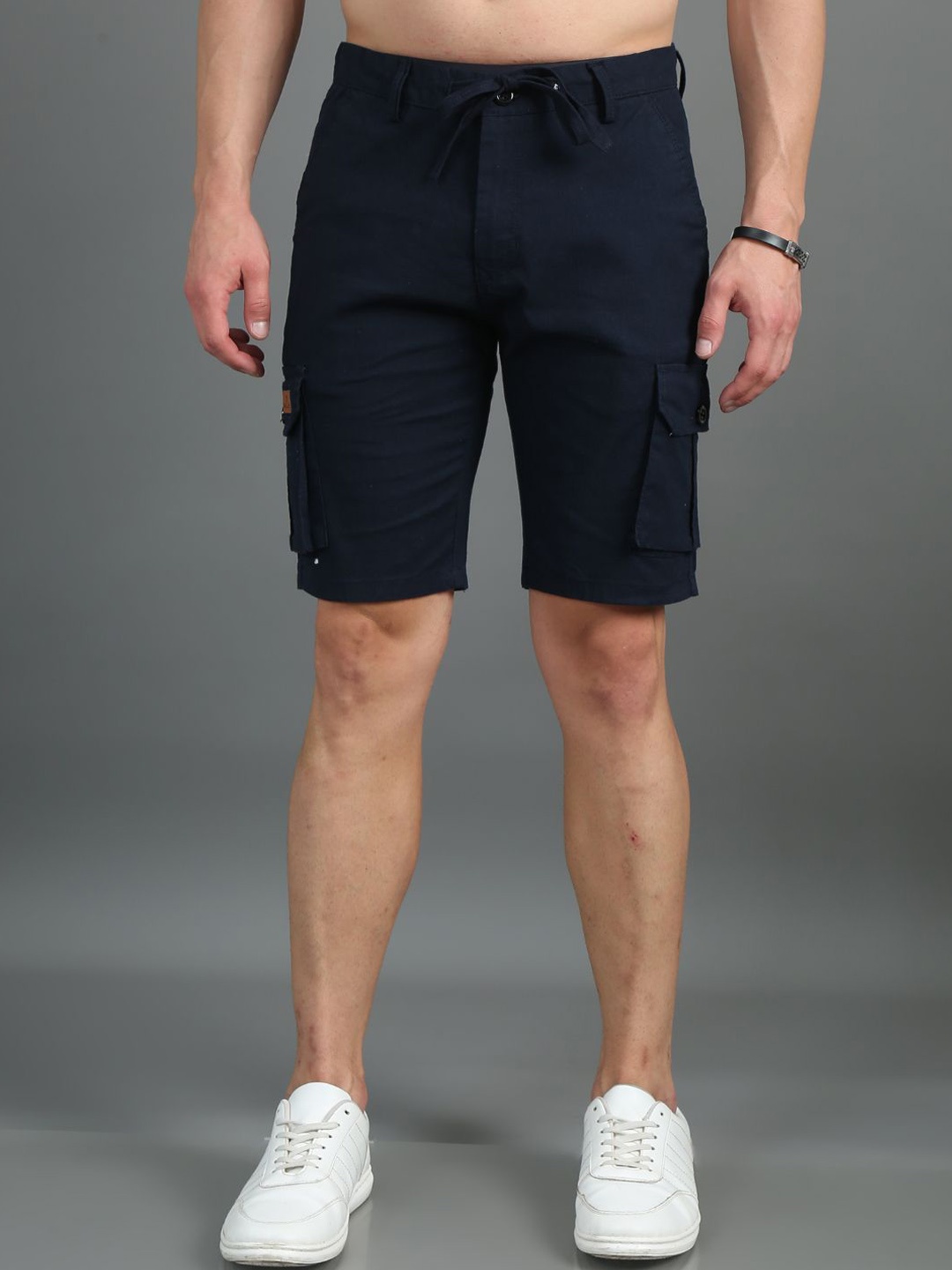 

PAUL STREET Men Slim Fit Linen Cargo Shorts, Navy blue
