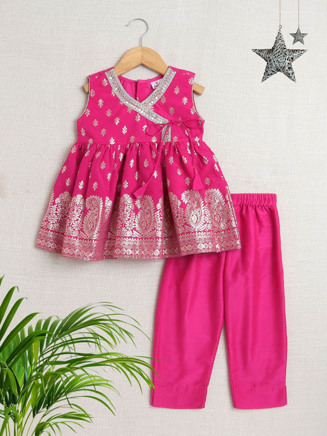

The Magic Wand Girls Angrakha Kurta with Salwar, Fuchsia