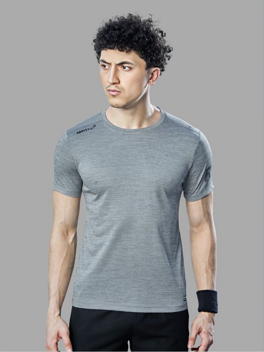 

SPORT SUN Men V-Neck Dri-FIT Raw Edge T-shirt, Grey