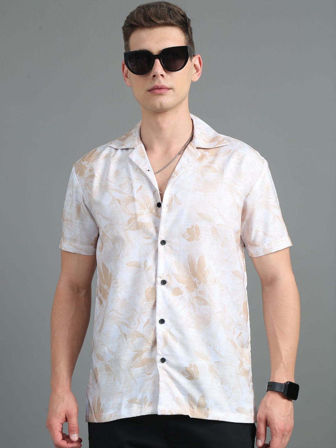 

PAUL STREET Men Relaxed Slim Fit Floral Opaque Printed Casual Shirt, Cream
