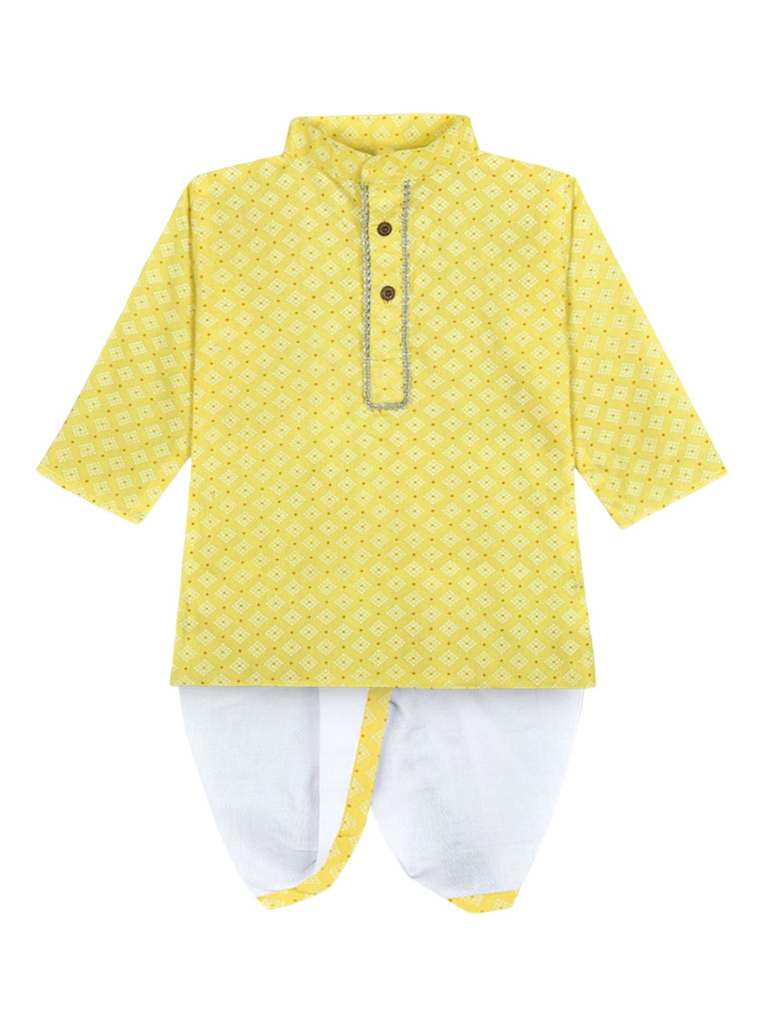 

BAESD Boys Ethnic Motifs Printed Regular Thread Work Kurta with Dhoti Pants, Yellow