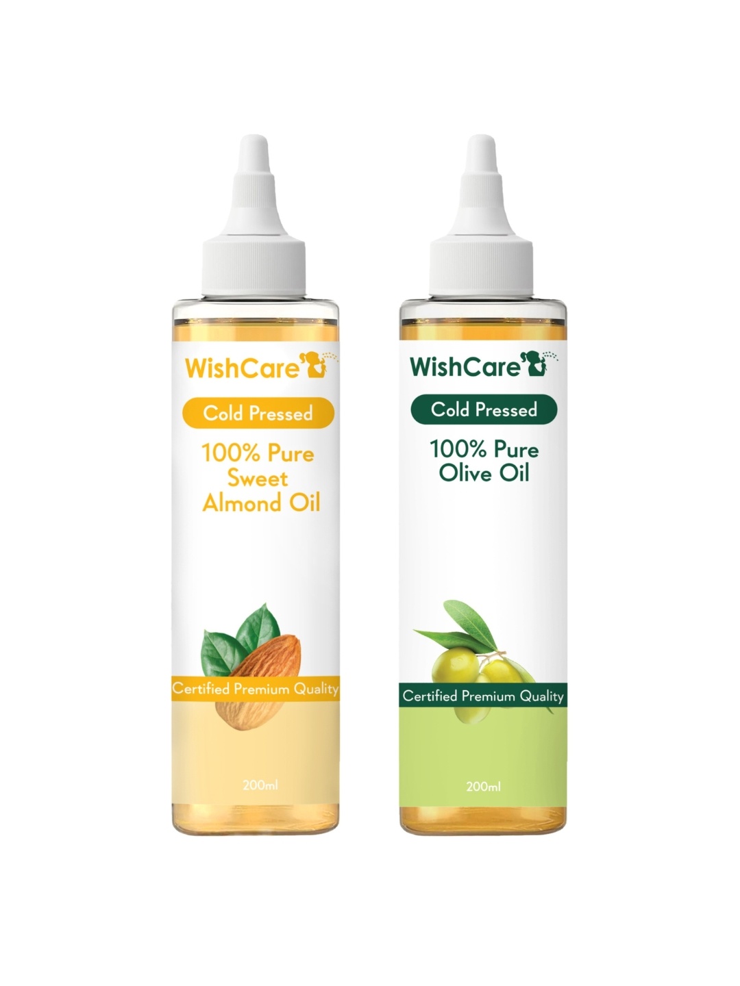 

WishCare Set of Pure Coldpressed Olive & Sweet Almond Hair Oil - 200 ml each, Yellow