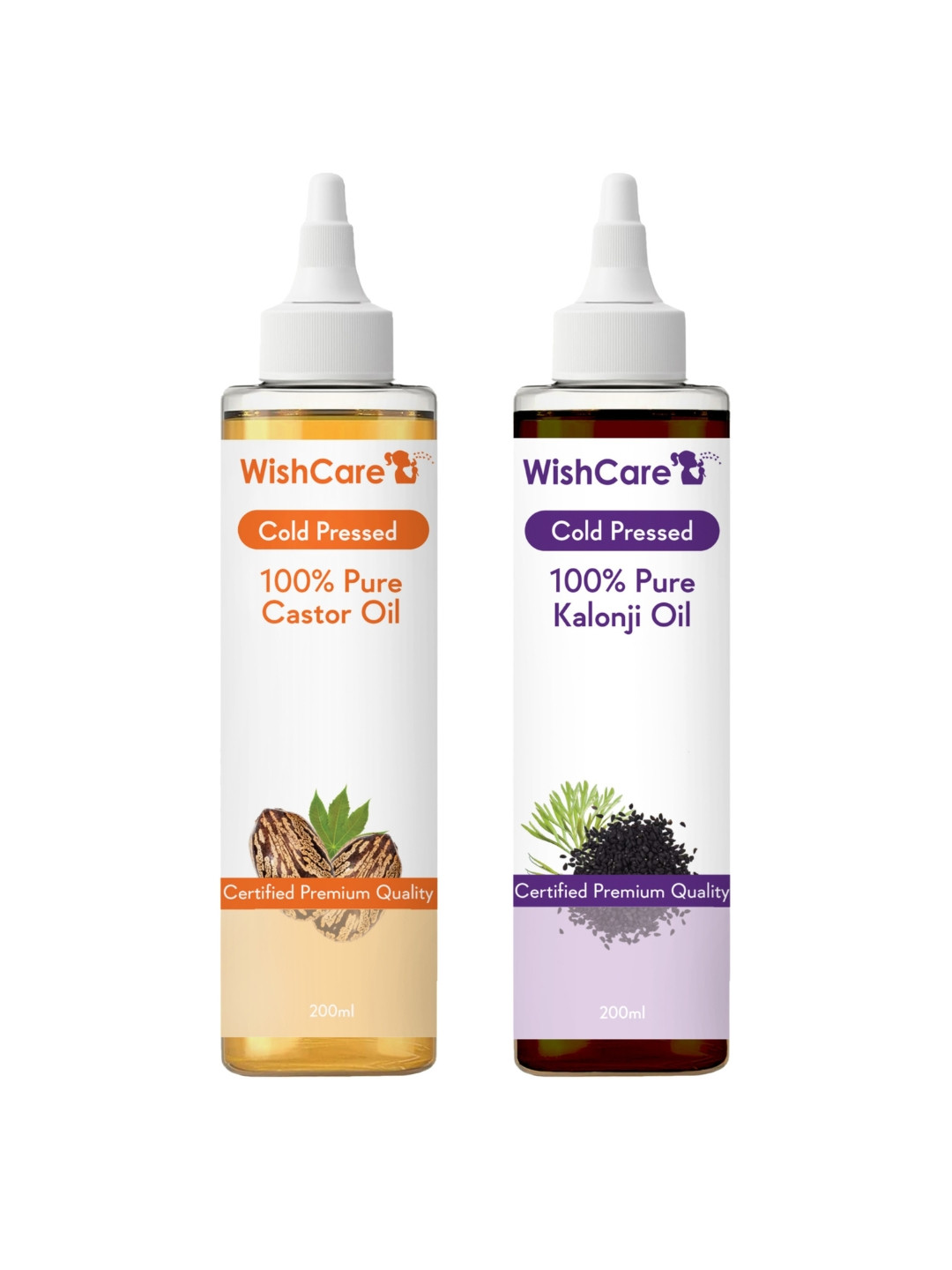 

WishCare Set of Pure Coldpressed Castor & Kalonji Hair Oil - 200 ml each, Orange