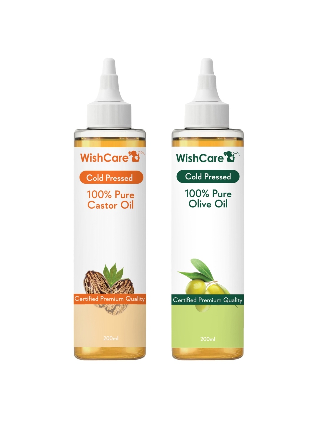 

WishCare Set of Pure Coldpressed Olive & Castor Hair Oil - 200 ml each, Green