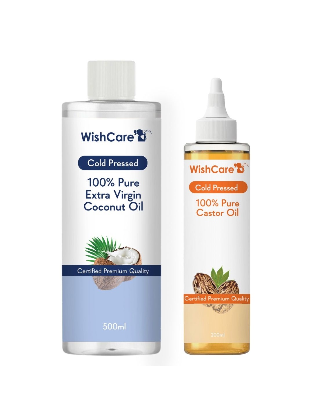 

WishCare Set of Pure Coldpressed Extra-Virgin Coconut 500ml & Castor 200ml Hair Oil, Orange