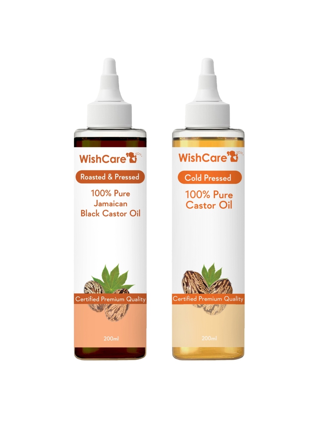 

WishCare Set of Pure Coldpressed Castor & Jamaican Black Castor Hair Oil - 200 ml each, Orange