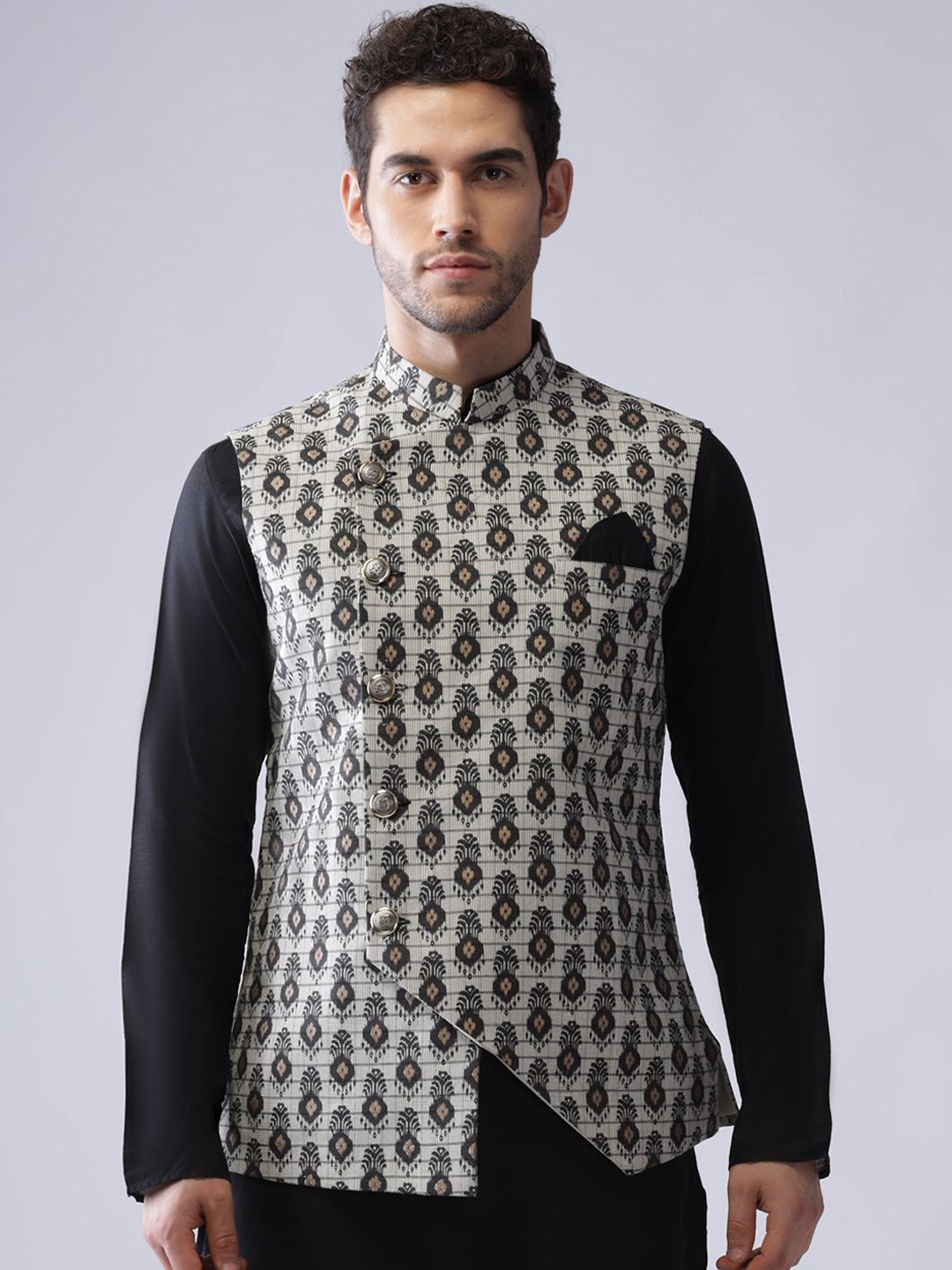 

Anouk Printed Woven Nehru Jacket, White