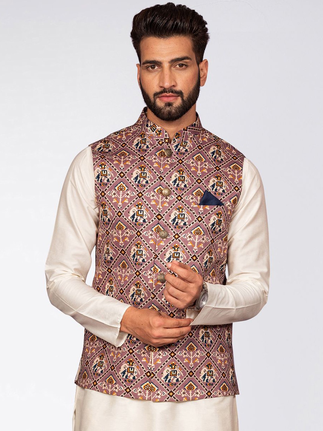 

Anouk Printed Nehru Jacket, Mauve