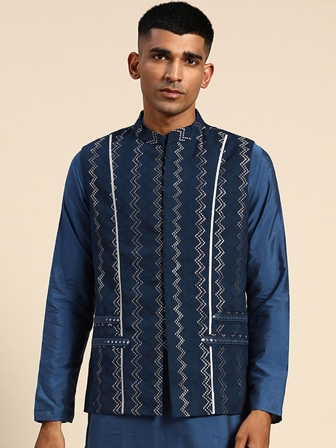 

Anouk Embroidered Nehru Jacket, Blue
