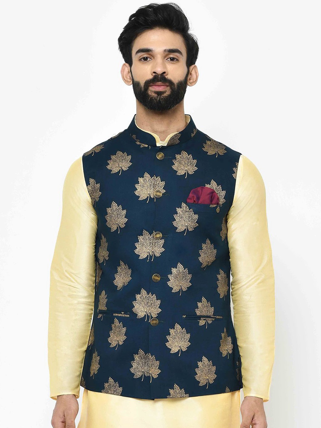 

Anouk Printed Woven Nehru Jacket, Green