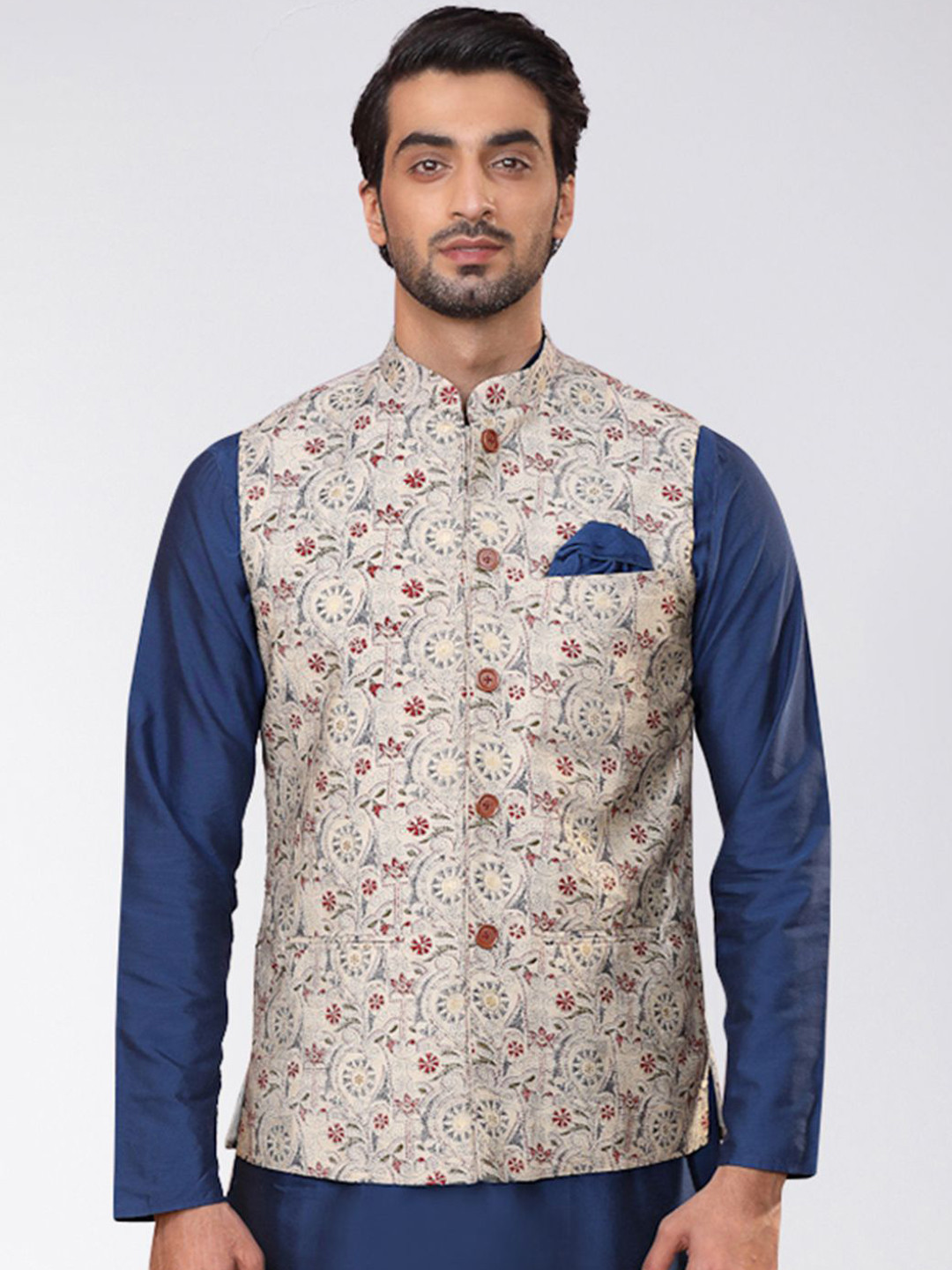 

Anouk Printed Nehru Jacket, Cream