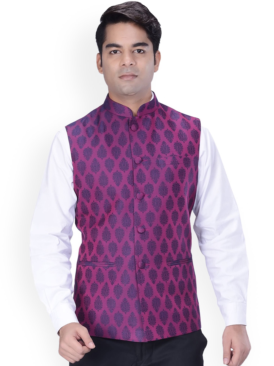 

Anouk Printed Nehru Jacket, Magenta