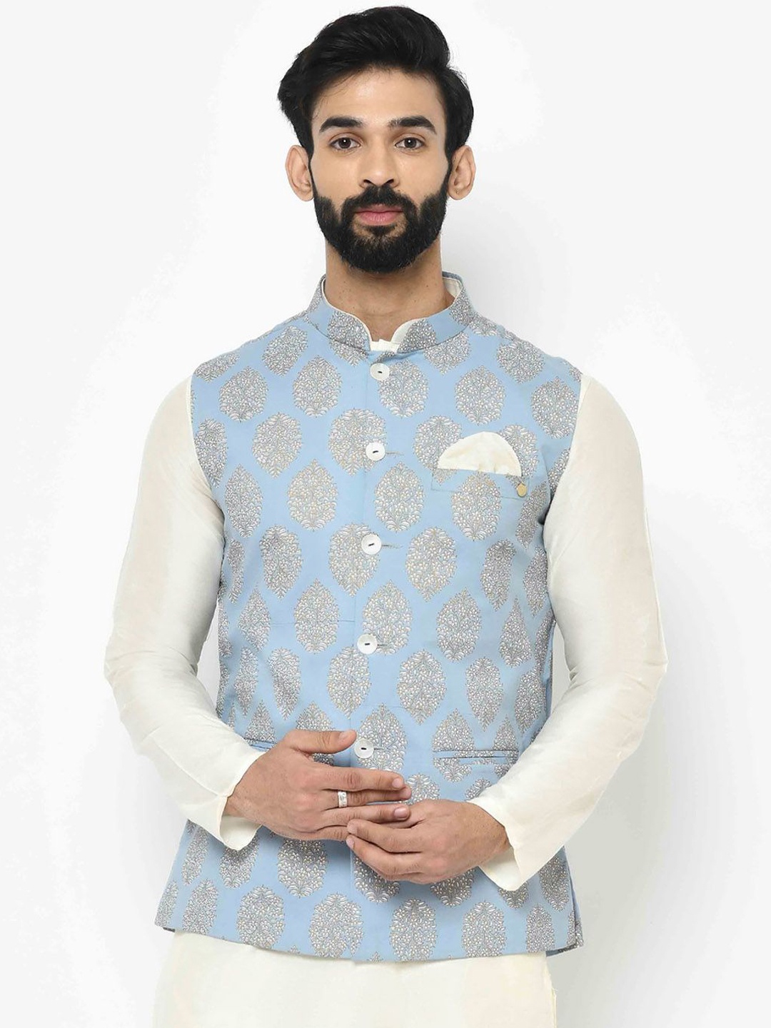 

Anouk Printed Nehru Jacket, Blue